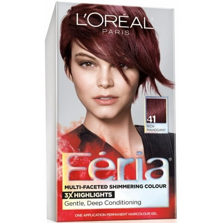 L'Oreal Paris Feria Multi-Faceted Shimmering Permanent Hair Color, 41 Crushed Garnet (Rich Mahogany), 1 (Best Natural Looking Red Hair Dye)