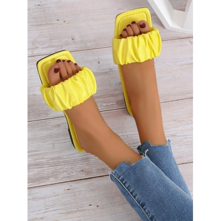 

Women s Ruched Detail Single Band Open Toe Flat Slide Sandals Casual Summer Fashion Walking Slippers Shoes Yellow CN40(8.5)