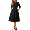 thumbnail image 2 of Vestido de trabajo elegante para mujer INSPIRE CHIC con mangas 3/4, cuello redondo, plisado y corte midi, color negro, 2 of 6