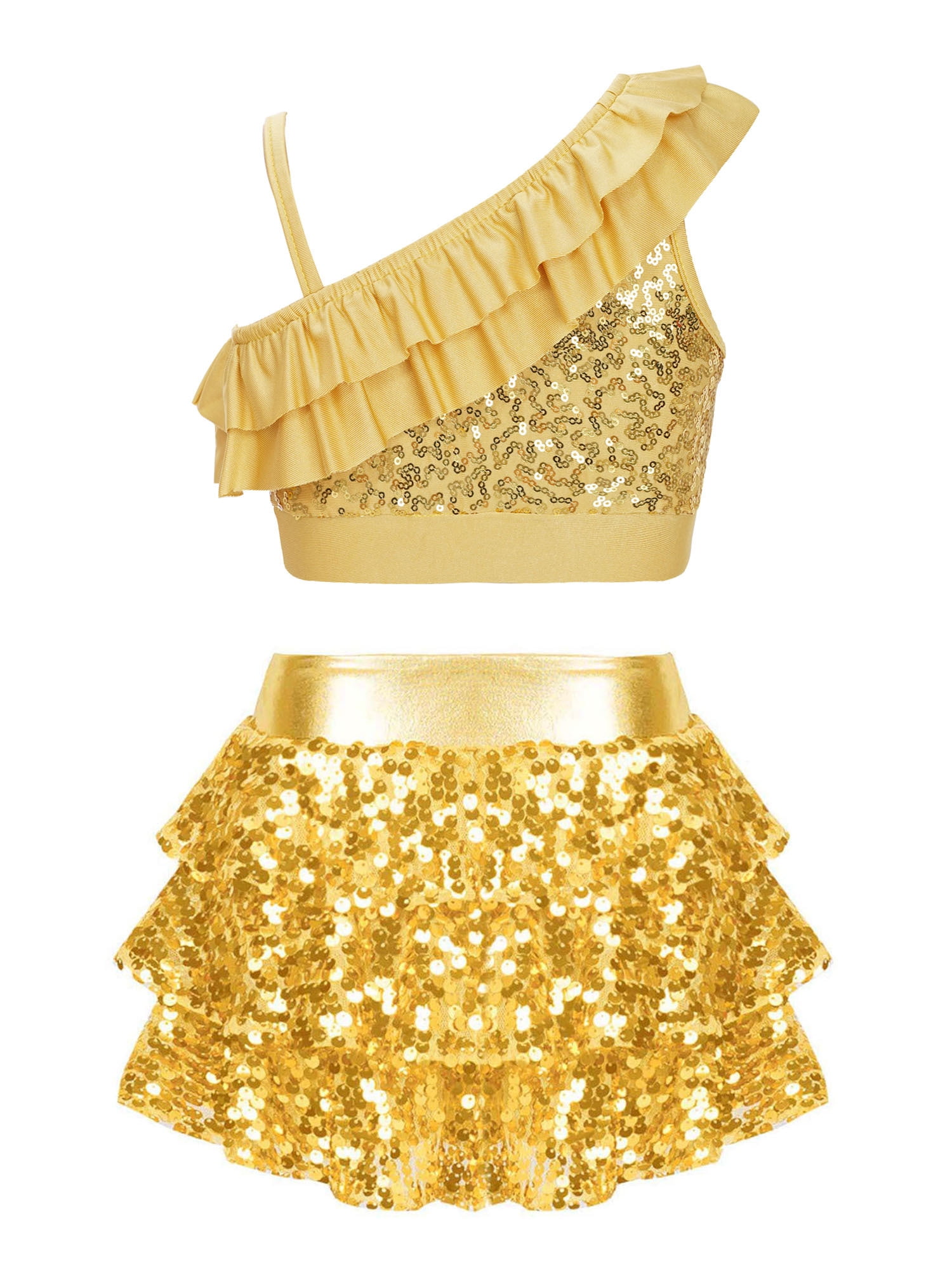 Tenue Scène Métallique Enfant Costume Danse Latine Fille TiaoBug - Crop Top Métallique Et Jupe Tutu Asymétrique 8-14 Ans Vêtement Scène Enfant Tenue Scène Métallique Enfant Costume Danse Latine Fille TiaoBug - Crop Top Métallique Et Jupe Tutu Asymétrique 8-14 Ans Vêtement Scène Enfant