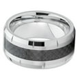 thumbnail image 2 of 9mm Silver & Black Carbon Fiber Tungsten Wedding Ring Beveled Edges Grooved Unisex Band 10, 2 of 3