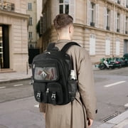 Dakimoe Mesh Backpack School Backpacks Large Capacity See Through Bookbag Stadium Approved with Multiple Compartments Pockets for School(Black)