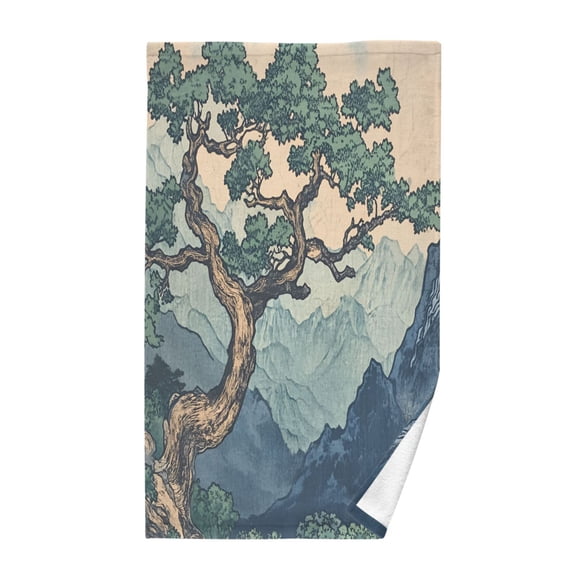 Yayeee 100% Cotton Hand Towels for Bathroom 16" x 28" Soft Absorbent Kitchen Towel, Tree in The Mountains