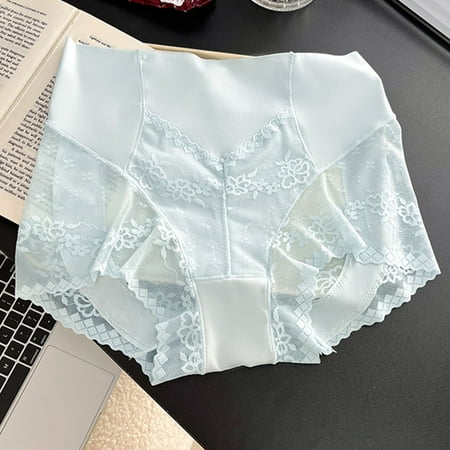 Womans Underwear Women s Lace Underwear Mid-Waisted Ice Silk Full Cover Underwear Soft Satin High Waisted Panties Lightweight Breathable Underpant Briefs Womens Underwear High-Cuts Blue XL