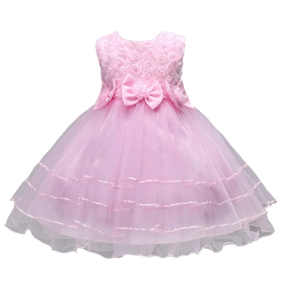 Bmisegm Little Girl Dresses Children'S Mesh Dress with Bow and Floral Design for Stylish Party Long Flowy Dress for Kids 3-8 Years Pink,3-4 Years