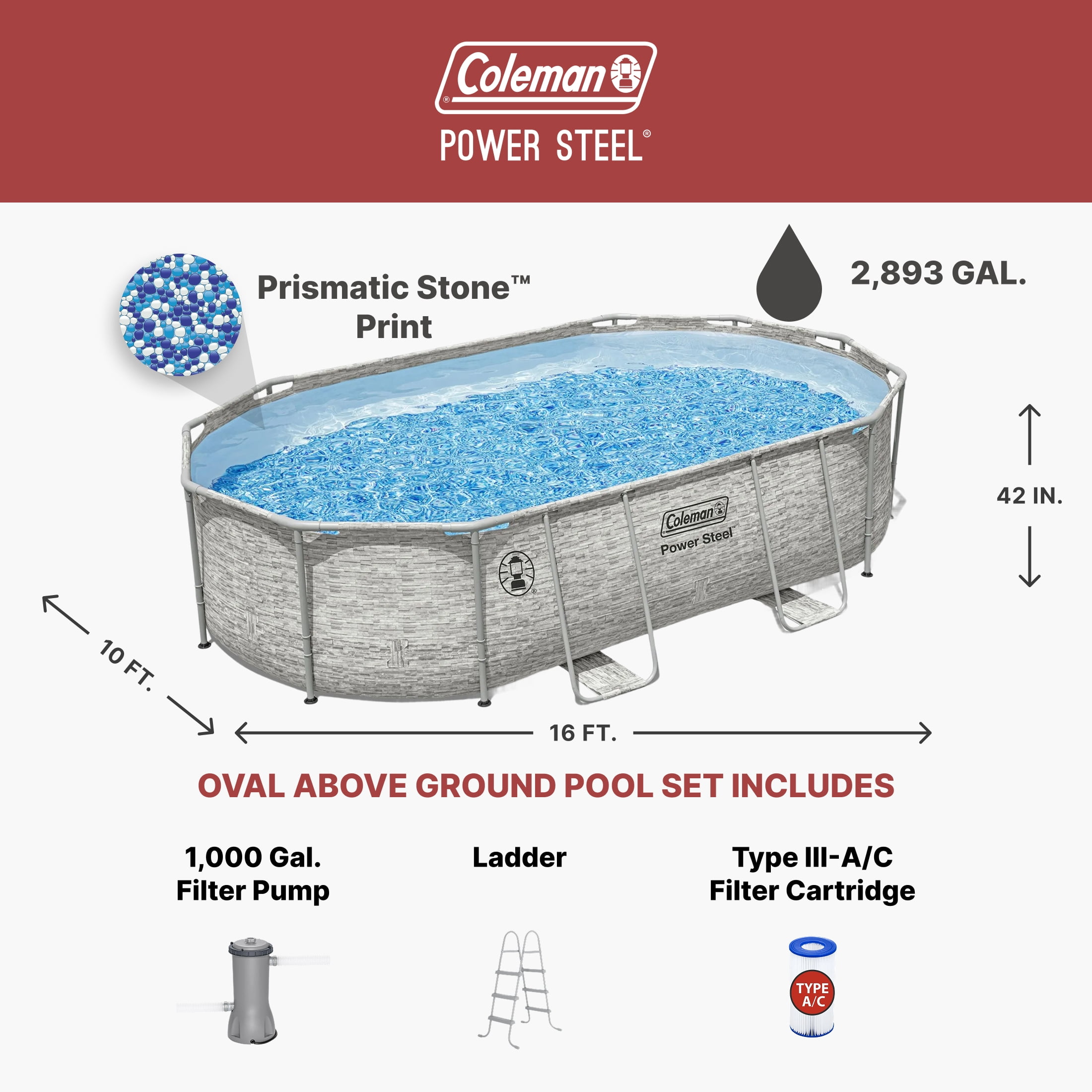 Coleman Power Steel 16' x 10' x 42" Oval Above Ground Pool Set