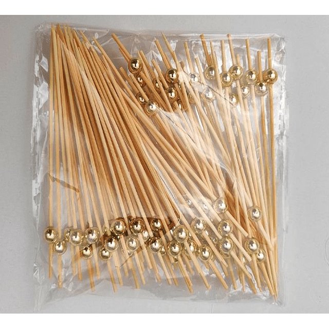 Kitchen Tableware Gold And Silver Beads Colorful Round Fruit Sticks Disposable Bead Skewers Hamburger Cocktail Sticks 100 Bags,Gold Kitchen Tableware