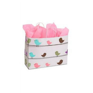SSWBasics Large Little Birdies Paper Shopping Bags - 16”L x 6”D x 12 ½”H - Case of