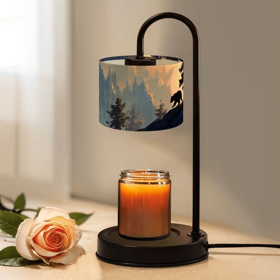 Candle Warmer Lamp with Timer, Playful Bear Cub Rocky Cliff Golden Hour Mountain View Non-slip Wireless Remote Control Wax Melts Warmer with 4 Bulbs for Home Office Dorm, Birthday Gifts for Women