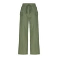 thumbnail image 4 of QUINDOS Wide Leg Women Pants Casual High Waisted Long Pants Cotton Linen Loose Trousers with Pockets, 4 of 8