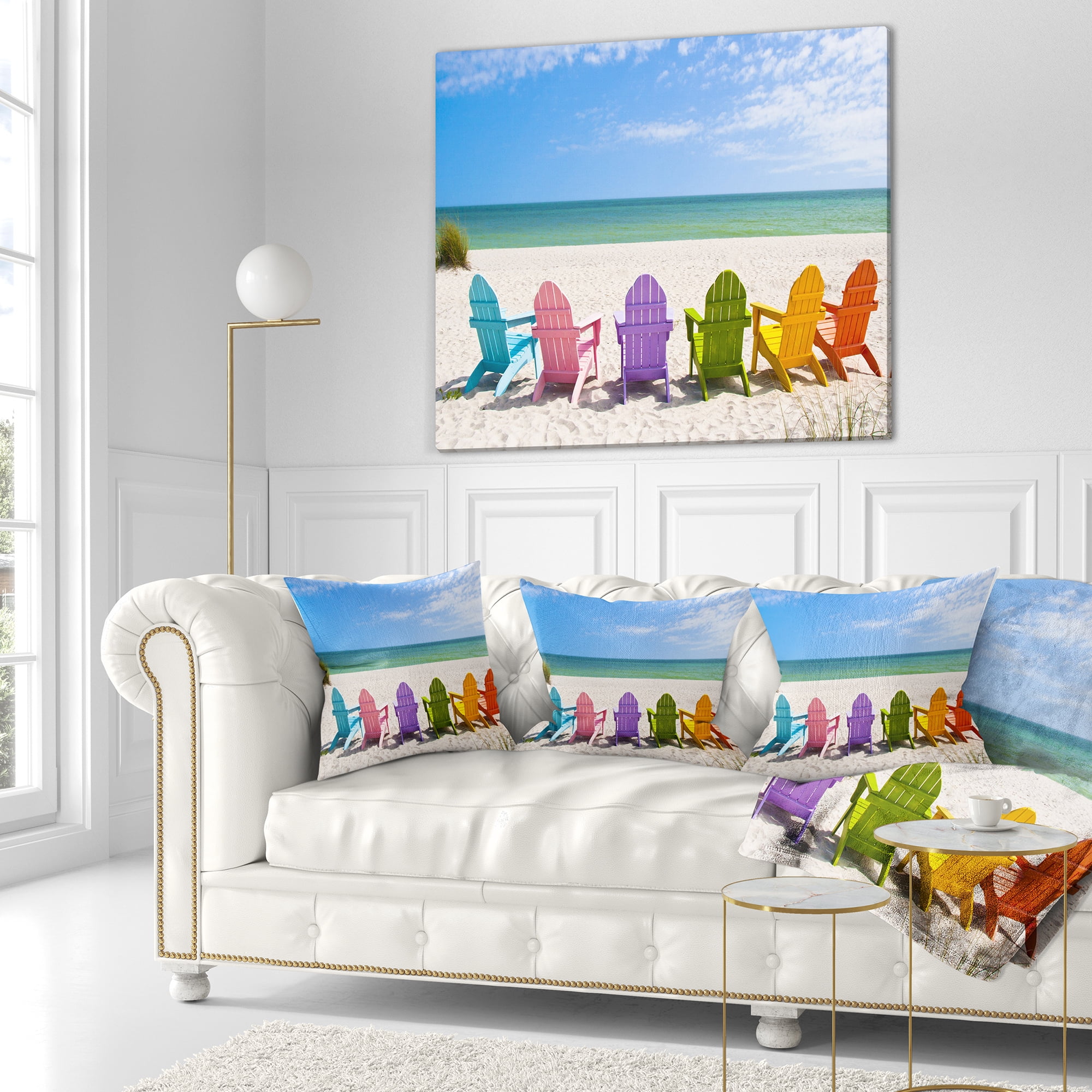 Designart Adirondack Beach Chairs - Seashore Photo Throw Pillow - 18x18