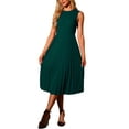 thumbnail image 2 of INSPIRE CHIC Women's Sleeveless Pleated Ruffle Hem Crew Neck Tank Knitted Elegant Midi Dress S Dark Green, 2 of 6