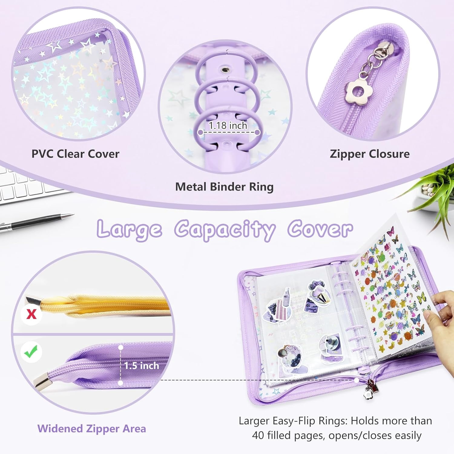 Sticker Organizer Binder - Reusable Sticker Collecting Book Storage Album Holder with Pocket Pages A5 Zipper Cover Collection Container