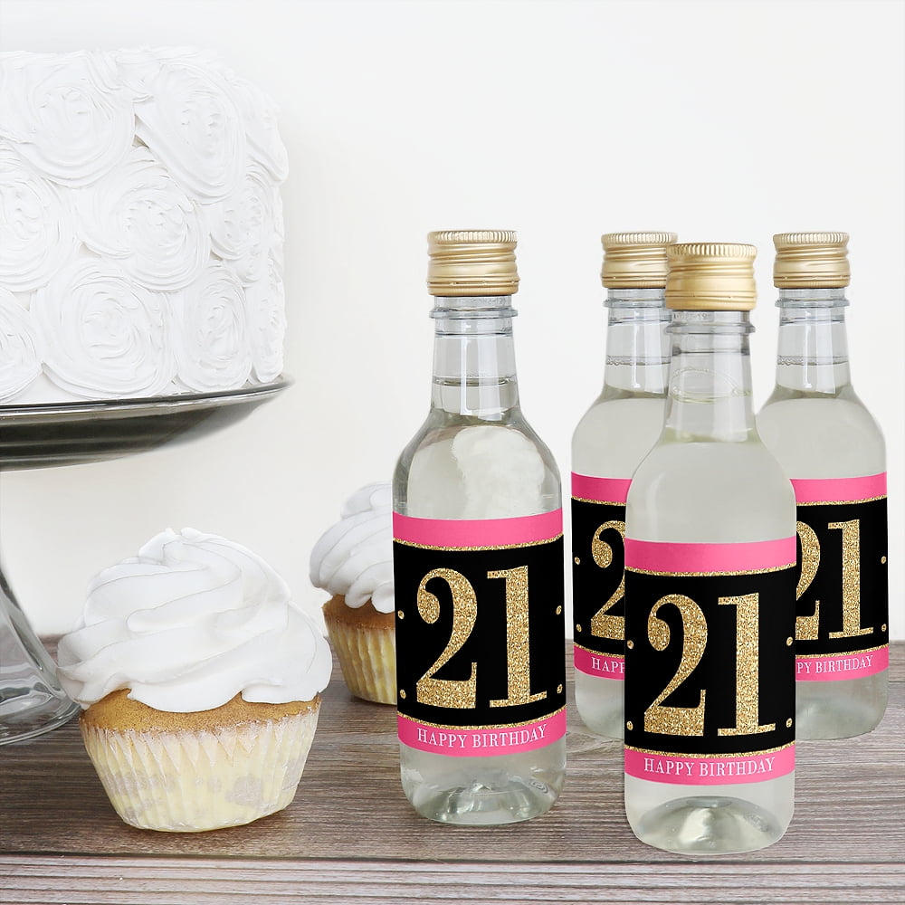 Finally 21 Girl Mini Wine and Champagne Bottle Label Stickers Birthday Favor Gift for Women and Men 16 Ct. 21st Birthday Party