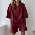 thumbnail image 2 of 2 Piece Sets for Women Summer Red Crew Neck Casual Solid Color Short Sleeve Shirt Shorts XL, 2 of 6