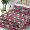 thumbnail image 3 of Ambesonne Poppy Fitted & Flat Sheet with Shams 4 Pcs Set, Floral Composition Garden, Queen, Pale Yellow Magenta, 3 of 5