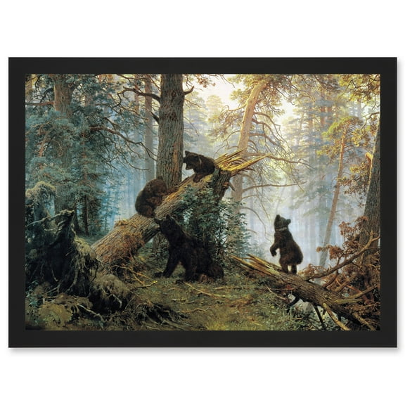 Ivan Shishkin Morning In Pine Forest Shishkin Ivan Bears Artwork Framed Wall Art Print A4