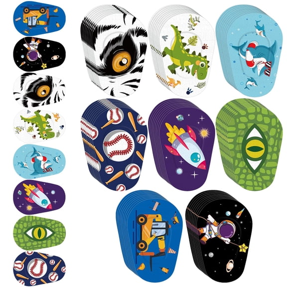 TAVENE 48 Pcs Latex Free Adhesive Eye Patches for Latex Free Disposable Cute Adhesive Bandages Eye Boys Girls, 8 Styles