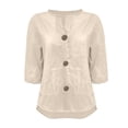 thumbnail image 4 of ManxiVoo Cozy Sweatshirt for Women Three Quarter Sleeve Linen Blend Top with Pocket Relaxed Lounge Wear L Size Beige, 4 of 4