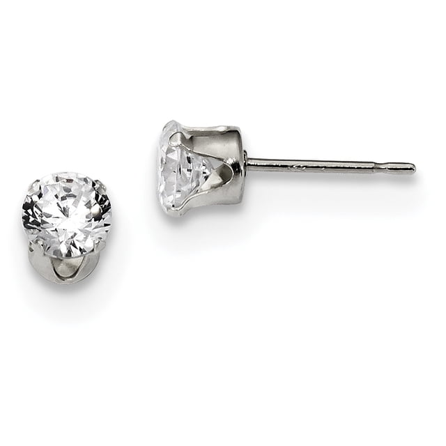 Sterling Silver 5mm Round Snap Set CZ Stud Earrings QE1004