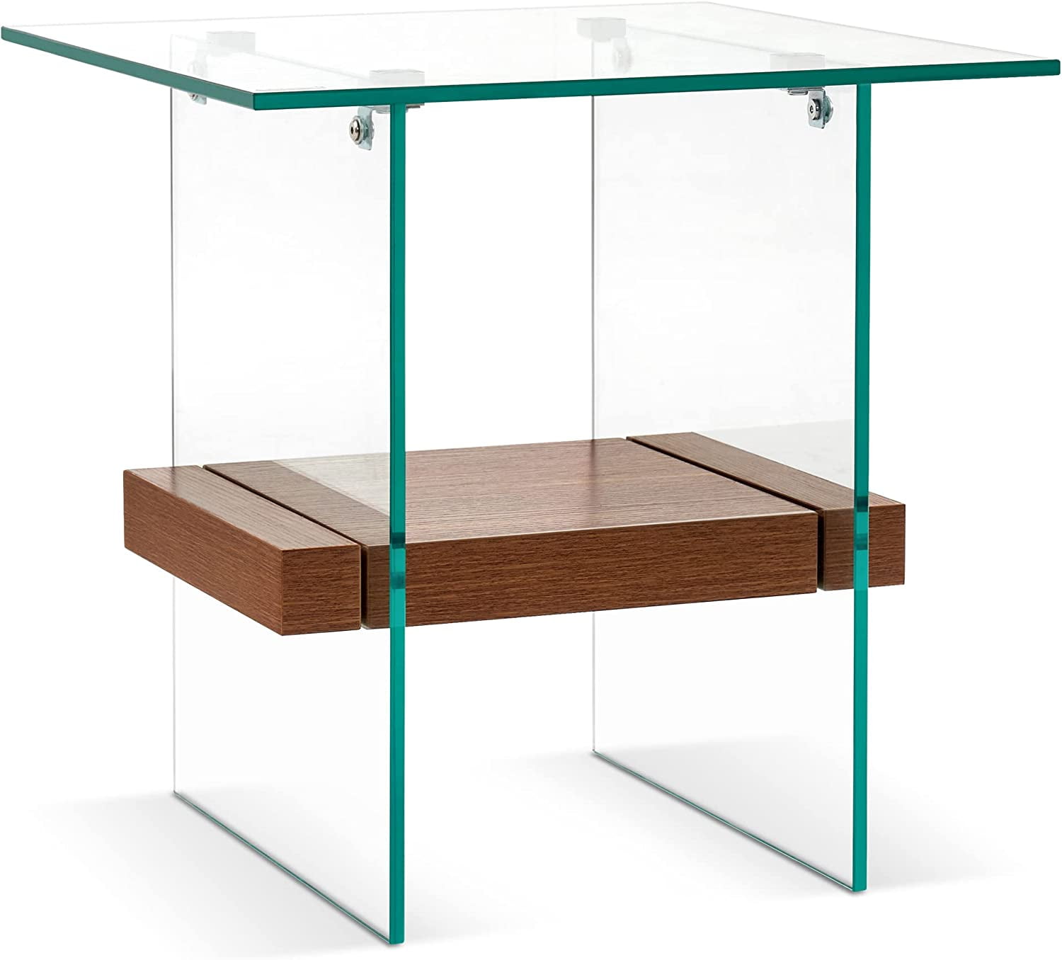 Ivinta Modern Glass End Table with Wood Storage Shelf for Living Room