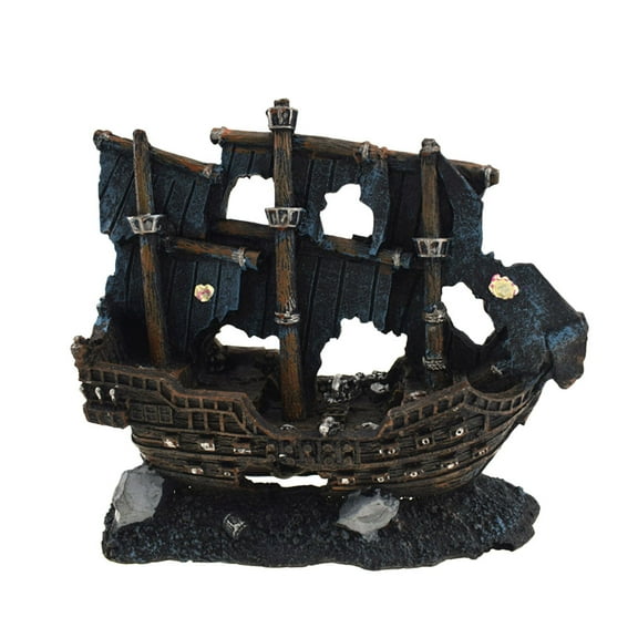 FOLOYORI Creative Sunken Ship Ornaments for Aquarium Fish Tank Decor Made of Resin 6.5x3x2 inches