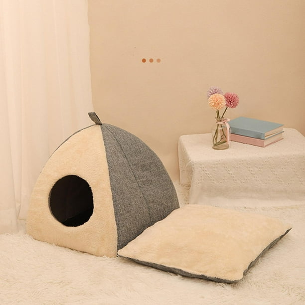 Casa cueva en forma de triángulo con cojín, perrera para cachorros, nido cálido, cama para dormir para gatitos, cama para perros pequeños, tienda de , 36cmx36cmx38cm Yinane Camas para gatos