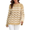 thumbnail image 1 of Ailaofu Women's Casual Long Sleeve Loose Tunic Tops Lightweight Crochet Knit Striped Sweaters Blouses, 1 of 4