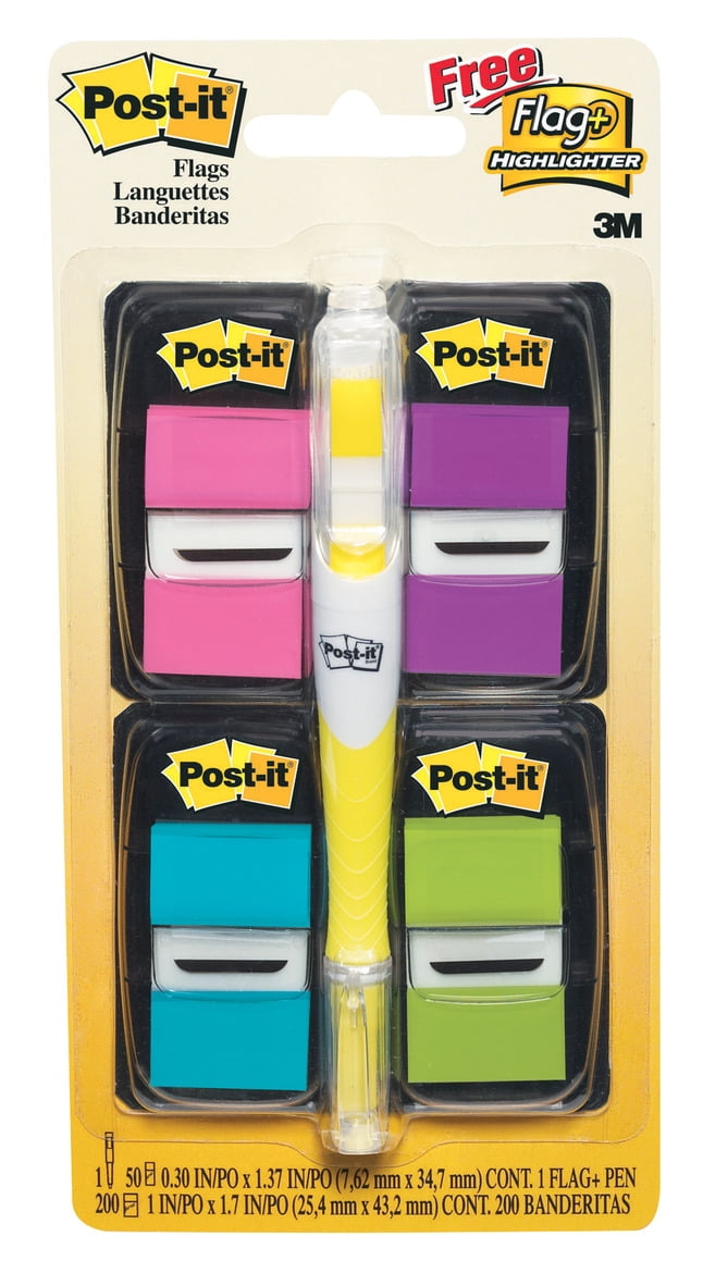Post-it Flag Value Pack and Highlighter, 1/2 Inch, Bright Colors, Pack of 200
