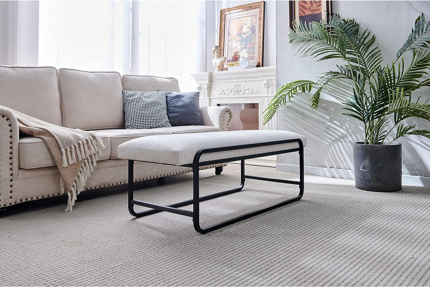 Nathaniel Home Upholstered Bedroom Benches, 60 inch Kids Ottoman Vegan Leather Footrest Stool, Accent Bench for Entryway Bedroom End of Bed, White