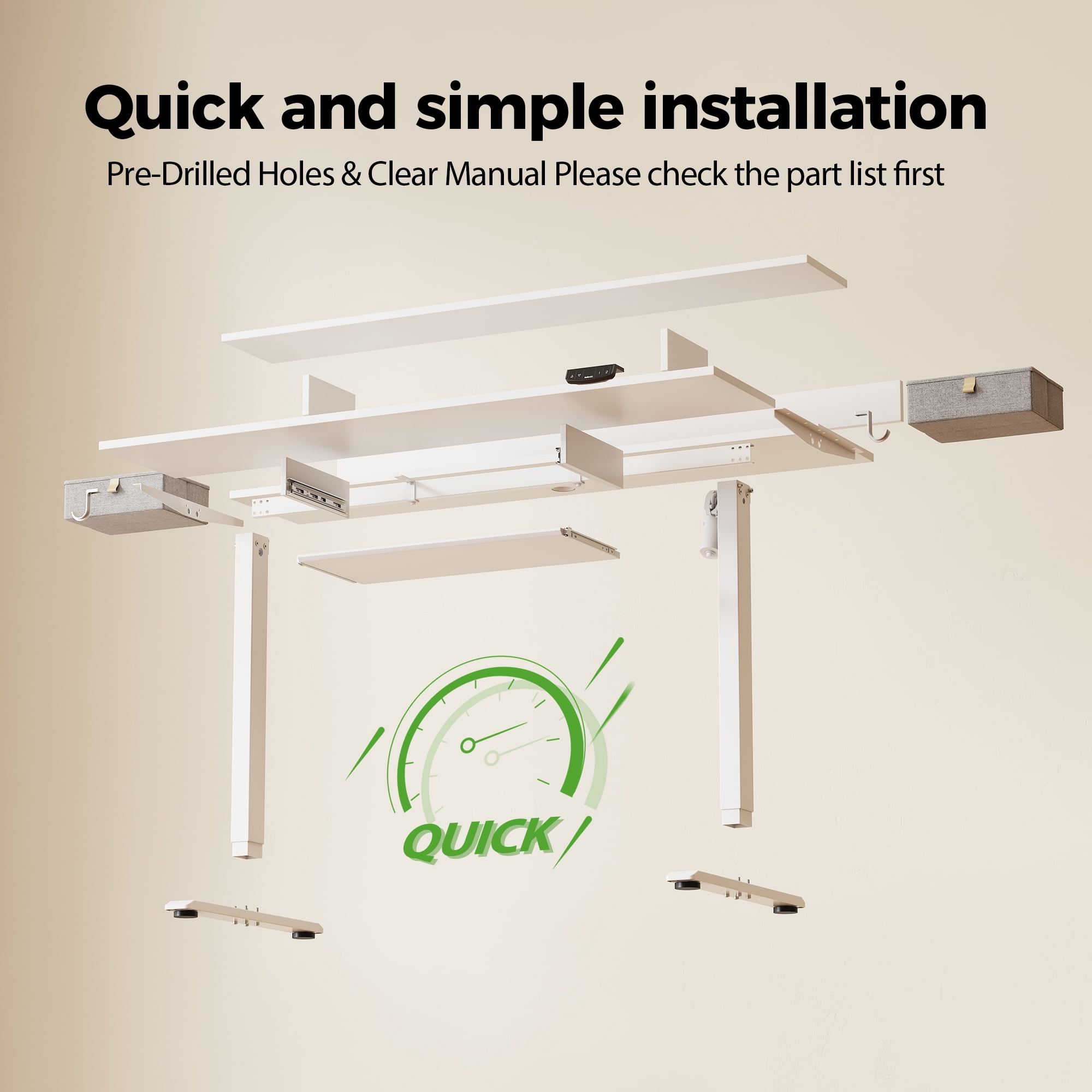 55.1 Inch Electric Standing Desk with 2 Drawers & Keyboard Tray, Adjustable Home Office Desk Ergonomic Sit to Stand Computer Desk with Hooks for Gaming & Work,White