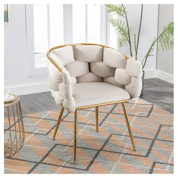 Velvet Single Sofa Chair, Modern Accent Chair for Bedroom Living Room, Leisure Armchair with Comfortable Cotton Filling, Beige