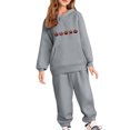 thumbnail image 2 of Placlothes Girls Hall-oween Gray 2-Piece Hoodie Jogger Set - Soft Polyester, Pumpkin Graphic, Warm Casual Outfit for 3-12 Years,Size 6 T, 2 of 4