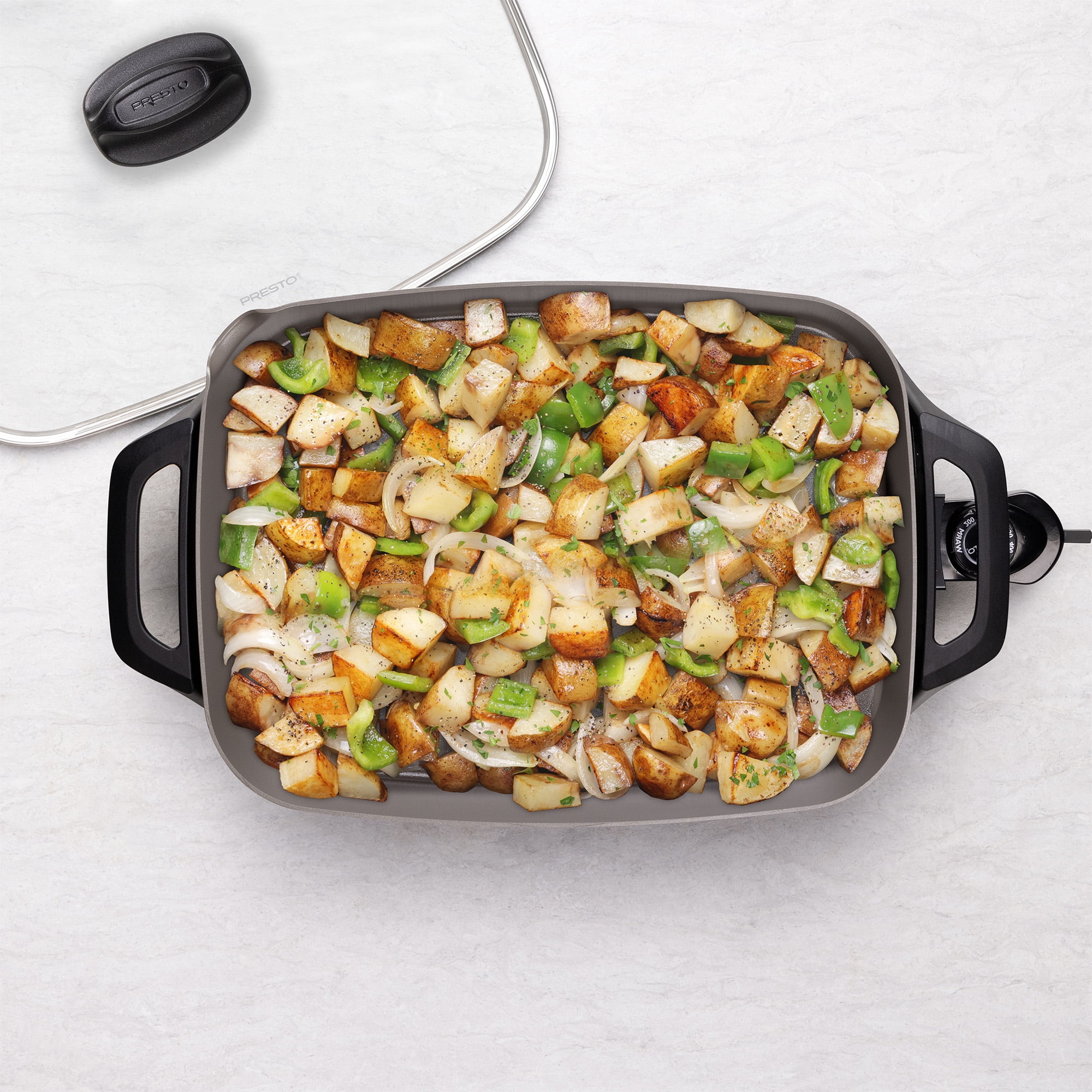 Presto 16" Ceramic Electric Skillet with Glass Cover,  Silver 06860