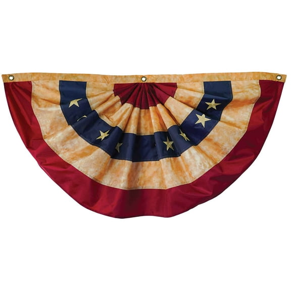 In the Breeze 3678 — Stars and Stripes Pleated Fan Bunting, Antiqued/Tea-Stained, 2' x 4'