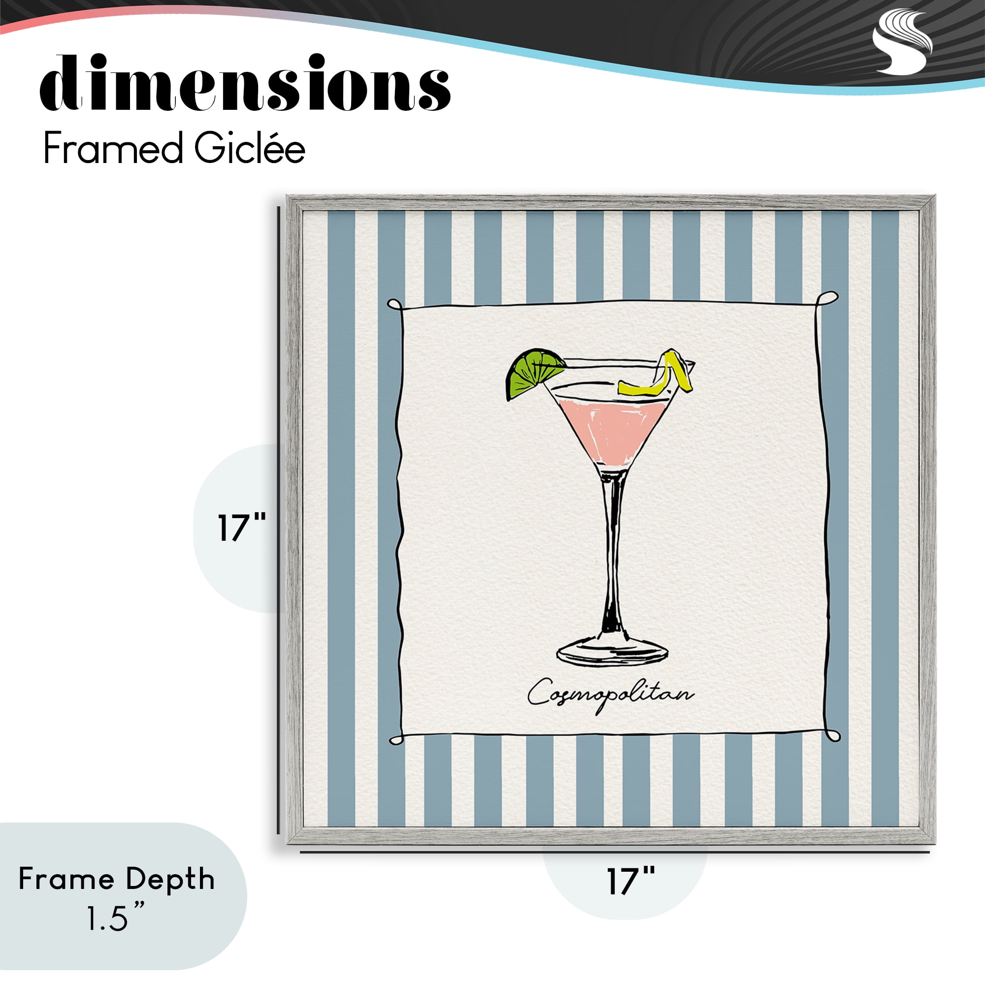 Stupell Industries Cosmopolitan Summer Stripes Gray Framed Giclee Art, design by Susan Jill