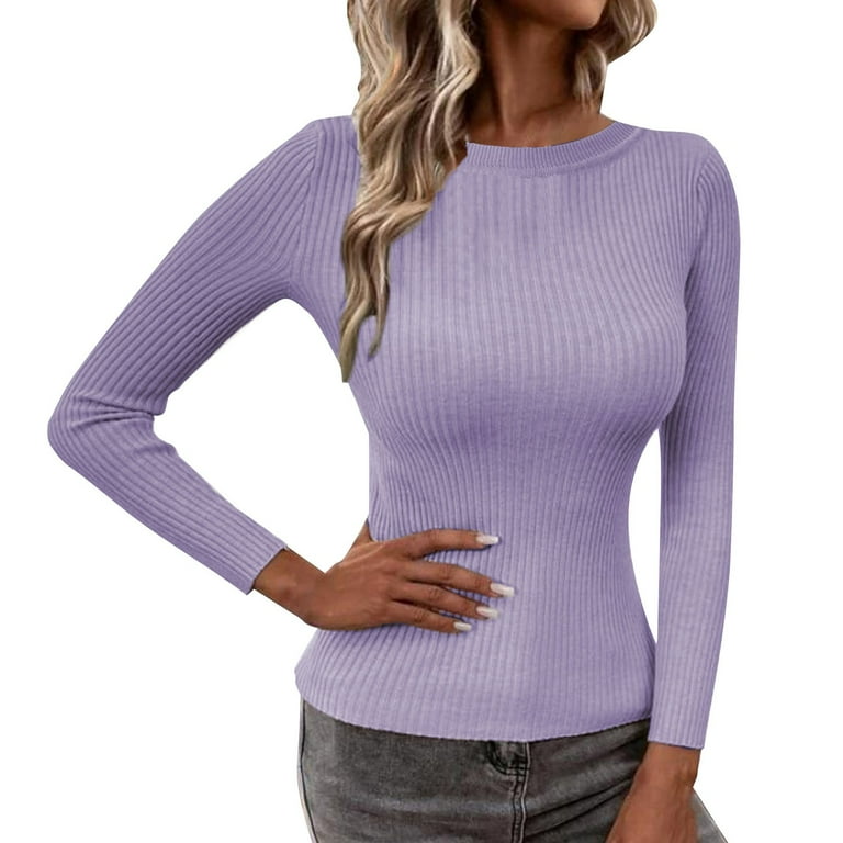 WNEGSTG Long Sleeve Shirts for Women Ribbed Solid Color Sweater