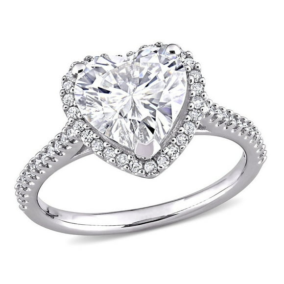 3.00 Carat (ctw) Synthetic Moissanite Heart Engagement Ring in 14k White Gold with Diamonds 1/4 carat (ctw)