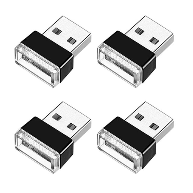 Iluminación Interior 4PCS Interfaz USB enchufable Mini luz USB Luz nocturna ambiental para automóvil (azul)
