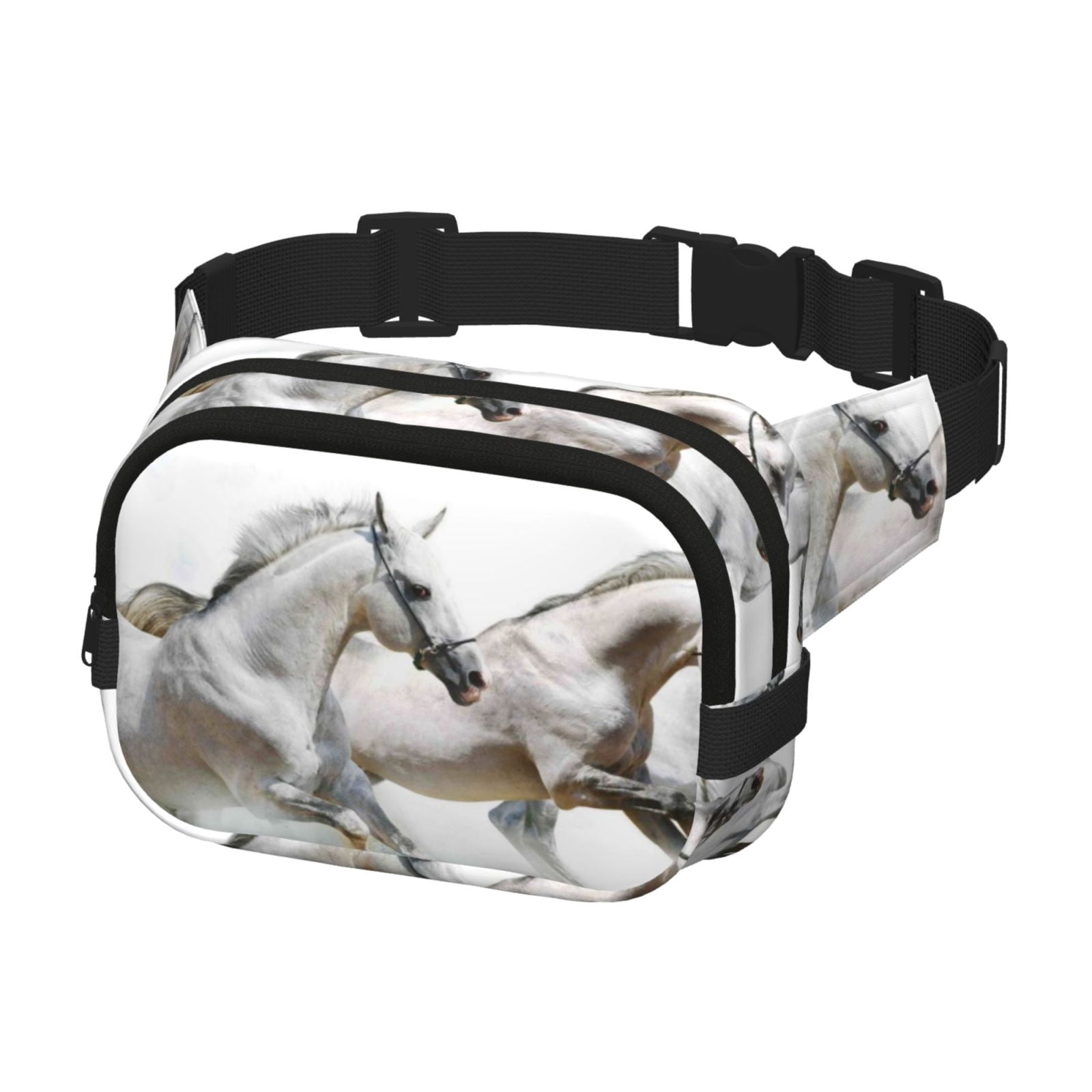 Picia Running White Horses Print Square Double-Layer Waist Bag Mini Adjustable Waist Belt Bag Exercise Running Travel Hiking