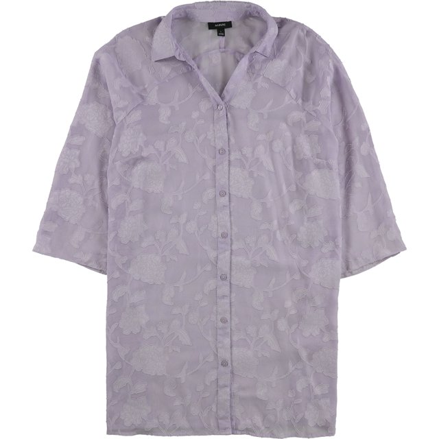 Alfani Blusa con botones Burnout Jacquard para mujer, Púrpura, XS