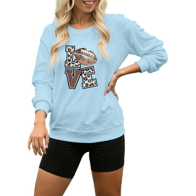 HUITKMM Winter Sweaters Women’S Football Print Oversized Hoodie – Relaxed Crew Neck Sweatshirt 4072 L