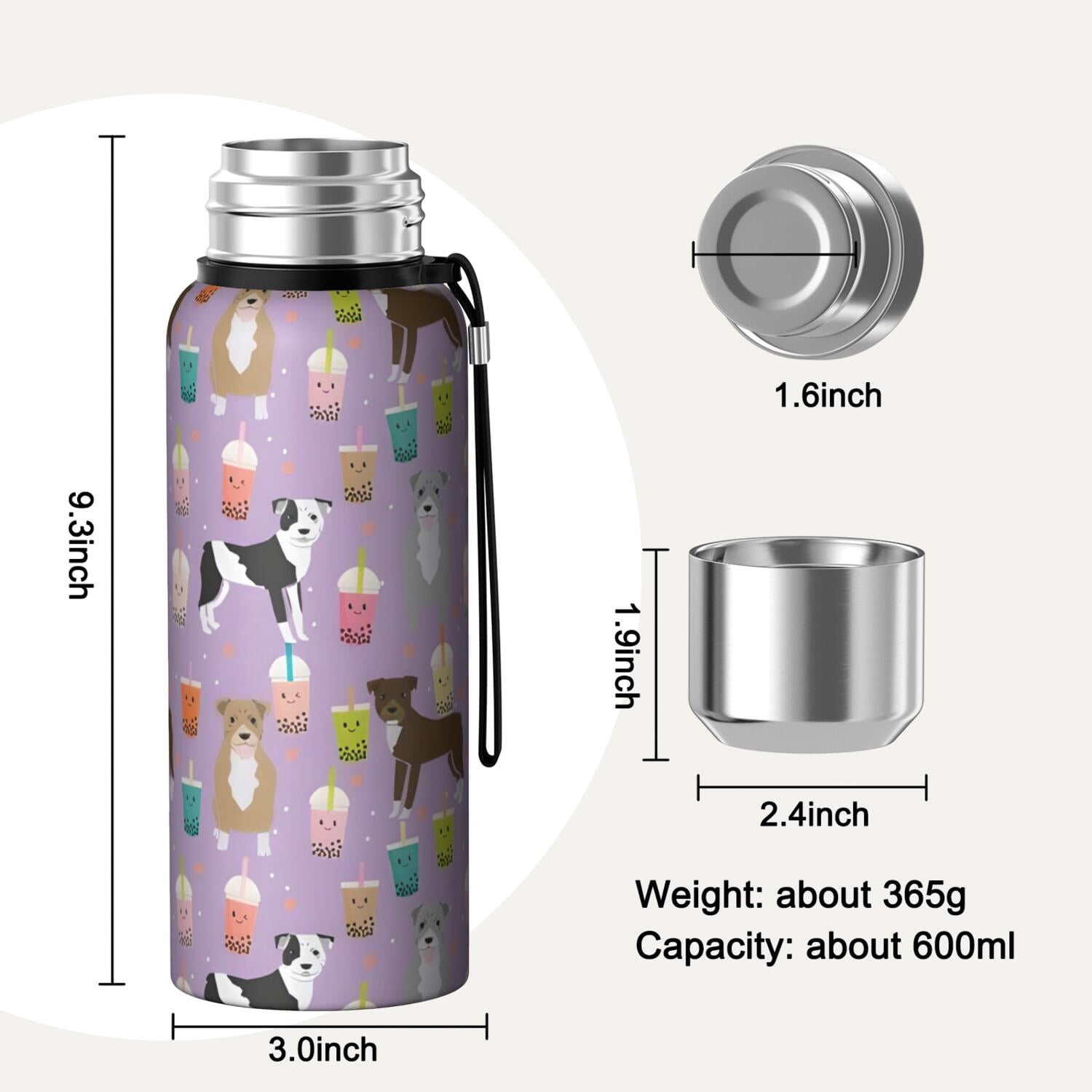 20 Oz Boxer Dog Pitbull Terriers Dog and Drinks Coffee Tumbler Double Wall Insulated Stainless Steel Water Bottle | Metal Reusable Thermoses Flask with Cup Cap | Leak & Sweat Proof with Anti-Dust Lid