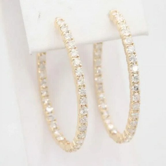 2.50Ct Round Cut Lab Created Diamond Single Row Inside-Out Hoop Earrings 14K White Gold Plated 925 Silver