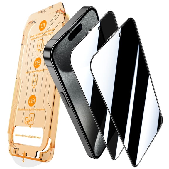 [2 Pack] Cnarery for iPhone 15 Pro Privacy Screen Protector Tempered Glass [Auto Alignment Kit] [9H Hardness], Bubble Free Clear, Case Friendly, Anti-Scratch