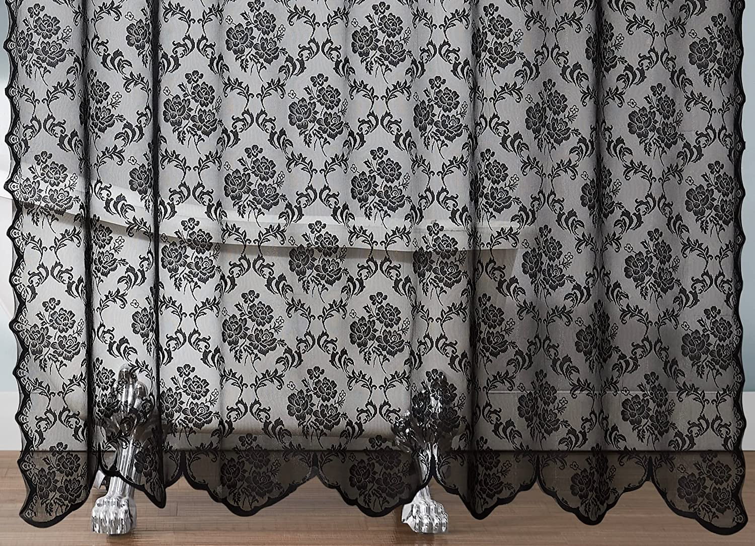 WARM HOME DESIGNS Luxury Lace Shower Curtain with Attached Valance and Elegant Tassels. MSH Black 72