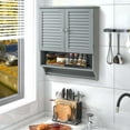 thumbnail image 2 of Costway Bathroom Wall Mounted Medicine Cabinet with Louvered Doors & Towel Bar Grey, 2 of 10