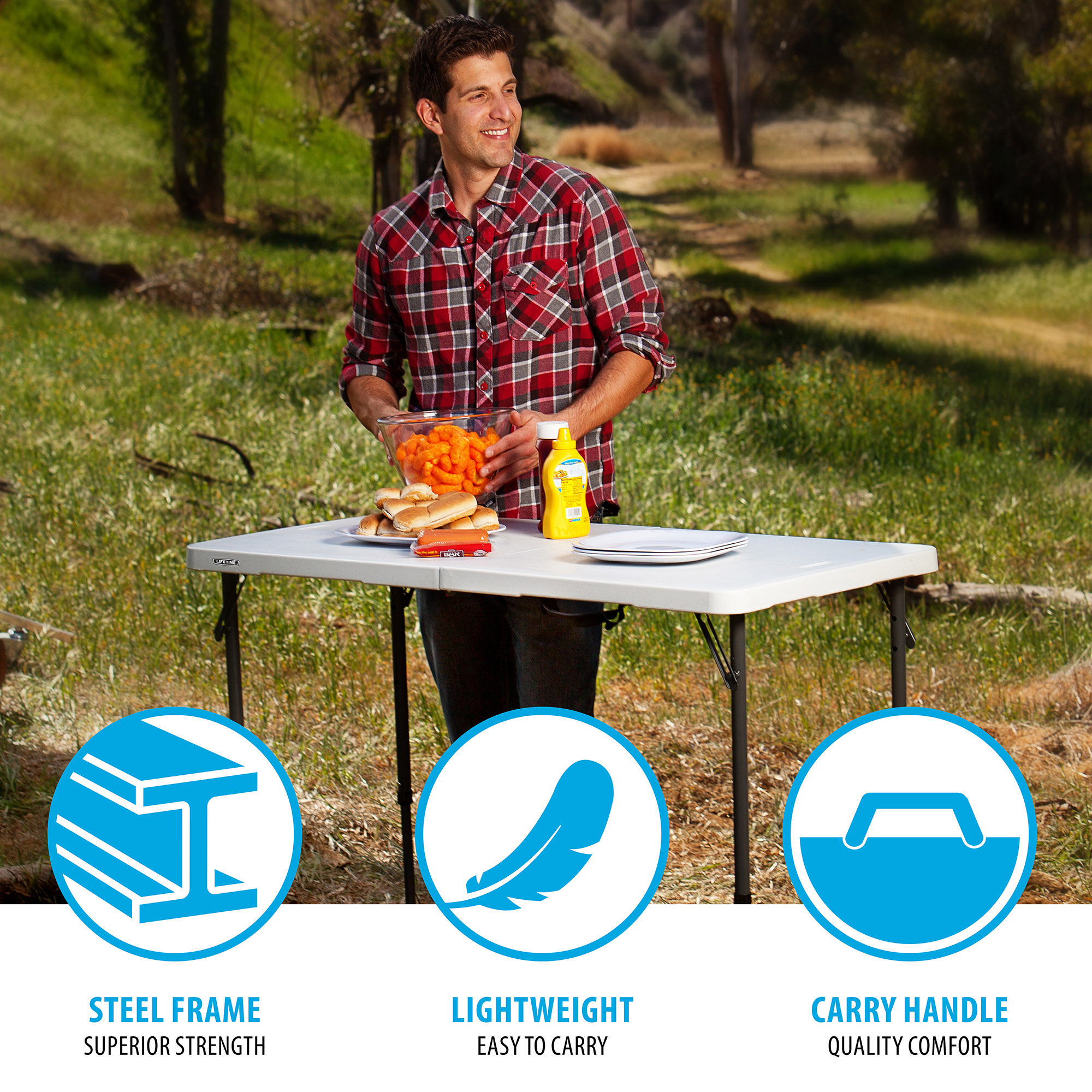 Lifetime 4-Foot Height-Adjustable Fold-In-Half Table, White photo 4