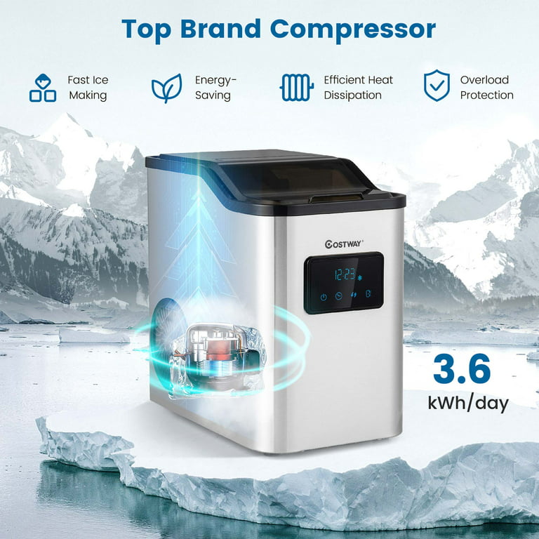 Countertop Nugget Ice Maker with 2 Ways Water Refill Self-Cleaning - Costway