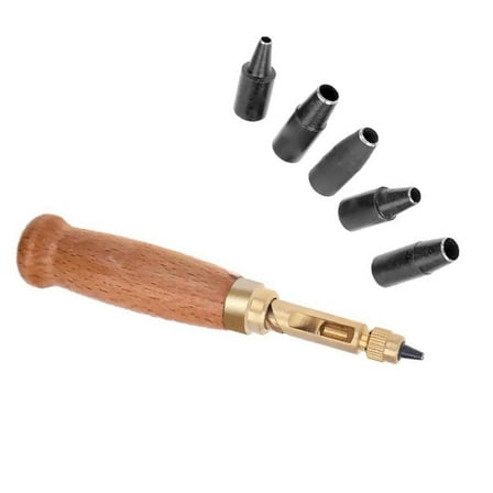 Leather Belt Hole Puncher Low Noise, Long Grip, 6 Replaceable Punches for Sewing Leather Craft